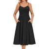 Zeagoo Women 2026 Summer Adjustable Spaghetti Strap Sundress Casual Ruched Floral V Neck Midi Flowy Beach Dress with Pockets(Black)