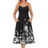 Zeagoo Women 2026 Summer Adjustable Spaghetti Strap Sundress Casual Ruched Floral V Neck Midi Flowy Beach Dress with Pockets(Black Floral)