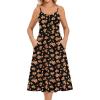 Zeagoo Women 2026 Summer Adjustable Spaghetti Strap Sundress Casual Ruched Floral V Neck Midi Flowy Beach Dress with Pockets(Black Orange Floral)