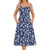 Zeagoo Women 2026 Summer Adjustable Spaghetti Strap Sundress Casual Ruched Floral V Neck Midi Flowy Beach Dress with Pockets(Blue White Floral)
