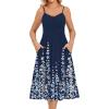 Zeagoo Women 2026 Summer Adjustable Spaghetti Strap Sundress Casual Ruched Floral V Neck Midi Flowy Beach Dress with Pockets(Navy Blue Floral)
