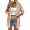Zeagoo Womens 2026 Summer Crochet Cardigan Sweaters Lightweight Long Sleeve Open Front Kimono Boho Knit Cover Ups(Beige)