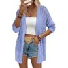 Zeagoo Womens 2026 Summer Crochet Cardigan Sweaters Lightweight Long Sleeve Open Front Kimono Boho Knit Cover Ups(Light Blue)