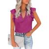 Zeagoo Women’s Casual Ruffle Sleeve Summer Tops Sexy V Neck Shirts Short Sleeve Loose T Shirt Blouses(Maroon)