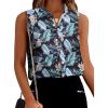 Zeagoo Women’s Sleeveless Button Down Shirts Blouses Solid Casual Basic V Neck Tank Tops for Work S-XXL(Green Flower)