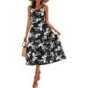 Zeagoo Womens Summer Dress Casual Flutter Boho Floral V Neck Flowy Midi A-Line Beach Vacation Sundresses with Pockets(Black Floral)