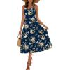 Zeagoo Womens Summer Dress Casual Flutter Boho Floral V Neck Flowy Midi A-Line Beach Vacation Sundresses with Pockets(Navy Floral 01)