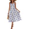 Zeagoo Womens Summer Dress Casual Flutter Boho Floral V Neck Flowy Midi A-Line Beach Vacation Sundresses with Pockets(White Blue Floral)
