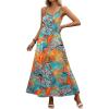 Zeagoo Womens Summer Maxi Dress Spaghetti Strap Casual Printed Dress Boho Floral Beach Sundress,(Leaf-1)