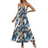 Zeagoo Womens Summer Maxi Dress Spaghetti Strap Casual Printed Dress Boho Floral Beach Sundress,(Leaf-2)