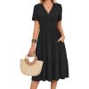 Zeagoo Womens Summer Warp V-Neck Casual Dresses Short Sleeve Midi Floral Dress with Pockets Tiered Flowy A Line Sundress(Black)