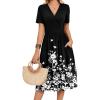 Zeagoo Womens Summer Warp V-Neck Casual Dresses Short Sleeve Midi Floral Dress with Pockets Tiered Flowy A Line Sundress(Black White Floral)