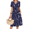Zeagoo Womens Summer Warp V-Neck Casual Dresses Short Sleeve Midi Floral Dress with Pockets Tiered Flowy A Line Sundress(Blue Floral)