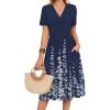Zeagoo Womens Summer Warp V-Neck Casual Dresses Short Sleeve Midi Floral Dress with Pockets Tiered Flowy A Line Sundress(Navy Blue Floral)