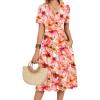 Zeagoo Womens Summer Warp V-Neck Casual Dresses Short Sleeve Midi Floral Dress with Pockets Tiered Flowy A Line Sundress(Pink Floral)