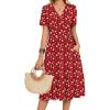 Zeagoo Womens Summer Warp V-Neck Casual Dresses Short Sleeve Midi Floral Dress with Pockets Tiered Flowy A Line Sundress(Red Floral)