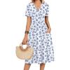 Zeagoo Womens Summer Warp V-Neck Casual Dresses Short Sleeve Midi Floral Dress with Pockets Tiered Flowy A Line Sundress(White Blue Floral)