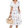 Zeagoo Womens Summer Warp V-Neck Casual Dresses Short Sleeve Midi Floral Dress with Pockets Tiered Flowy A Line Sundress(White Floral)