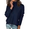 Zeagoo Women’s Turtleneck Sweater Long Sleeve Spilt Hem Casual Knit Pullover Chunky Fall Winter Jumper Top 2026(Navy Blue)