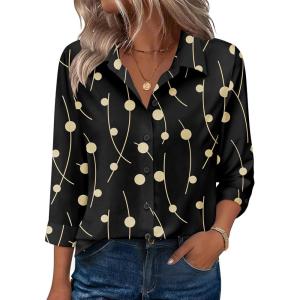 Zeagoo Button Down Shirts for Women 3/4 Sleeve Tops V Neck Collared Blouses Business Casual Outfits S-2XL(Jh601)