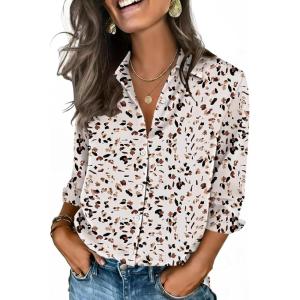 Zeagoo Button Down Shirts for Women 3/4 Sleeve Tops V Neck Collared Blouses Business Casual Outfits S-2XL(Sa1)