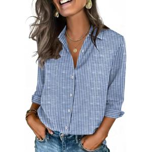 Zeagoo Button Down Shirts for Women 3/4 Sleeve Tops V Neck Collared Blouses Business Casual Outfits S-2XL(Tz273)