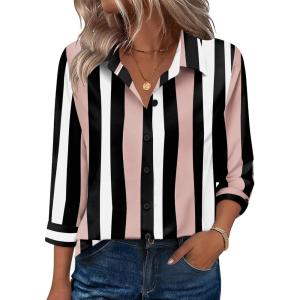 Zeagoo Button Down Shirts for Women 3/4 Sleeve Tops V Neck Collared Blouses Business Casual Outfits S-2XL(Tz291)