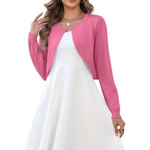Zeagoo Cropped Cardigan Sweaters for Women Long Sleeve Knit Open Front Bolero Shrug for Dresses(Hot Pink)