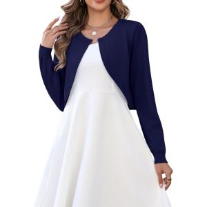 Zeagoo Cropped Cardigan Sweaters for Women Long Sleeve Knit Open Front Bolero Shrug for Dresses(Navy Blue)
