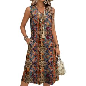 Zeagoo Summer Dresses for Women 2026 Sleeveless V Neck Casual Midi Tank Dress Beach Vacation Sundresses with Pockets(01-mz721)