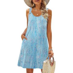 Zeagoo Summer Dresses for Women Boho Beach Dress Sleeveless Sundresses with Pockets Casual Loose Tank Tshirt Sun Dress(Blue Floral Print)