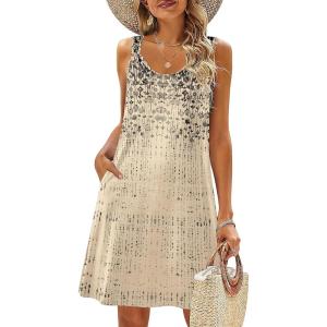 Zeagoo Summer Dresses for Women Boho Beach Dress Sleeveless Sundresses with Pockets Casual Loose Tank Tshirt Sun Dress(Brown Printed)