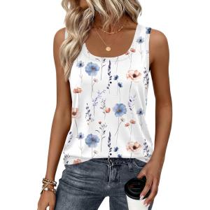 Zeagoo Tank Top for Women Summer Loose Fit Casual Flowy Sleeveless Tops Trendy Scoop Neck Basic Shirts Tee 2026(Bf290-floral White)