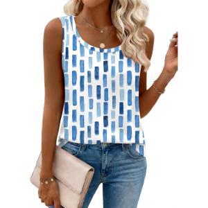 Zeagoo Tank Top for Women Summer Loose Fit Casual Flowy Sleeveless Tops Trendy Scoop Neck Basic Shirts Tee 2026(Cx329-blue Color Blocks)