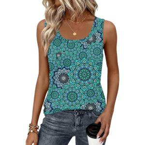 Zeagoo Tank Top for Women Summer Loose Fit Casual Flowy Sleeveless Tops Trendy Scoop Neck Basic Shirts Tee 2026(Mz858-green Bohemian)