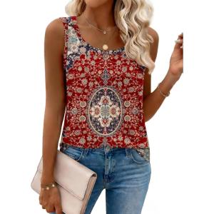 Zeagoo Tank Top for Women Summer Loose Fit Casual Flowy Sleeveless Tops Trendy Scoop Neck Basic Shirts Tee 2026(Mz870-red Bohemian)