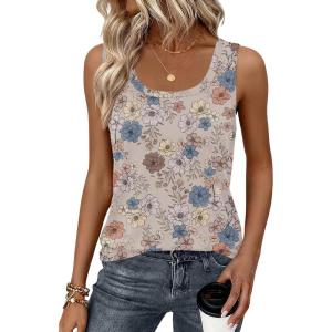 Zeagoo Tank Top for Women Summer Loose Fit Casual Flowy Sleeveless Tops Trendy Scoop Neck Basic Shirts Tee 2026(Sf170-floral Khaki)
