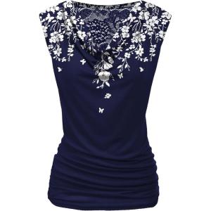 Zeagoo Tank Top for Women Trendy Going Out Tops Sleeveless Shirts Ruched Business Casual Basic Tunic Tops(Floral Sf103)