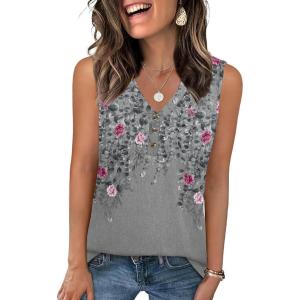 Zeagoo Tank Tops for Women 2026 Summer Top Henley Shirts Dressy Casual Loose Fit V-Neck Button Down Sleeveless Tshirt Blouse(Hf36)