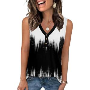 Zeagoo Tank Tops for Women 2026 Summer Top Henley Shirts Dressy Casual Loose Fit V-Neck Button Down Sleeveless Tshirt Blouse(Jb204)