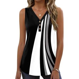 Zeagoo Tank Tops for Women 2026 Summer Top Henley Shirts Dressy Casual Loose Fit V-Neck Button Down Sleeveless Tshirt Blouse(Jh540)