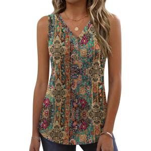 Zeagoo Tank Tops for Women 2026 Summer Top Henley Shirts Dressy Casual Loose Fit V-Neck Button Down Sleeveless Tshirt Blouse(Mz721)
