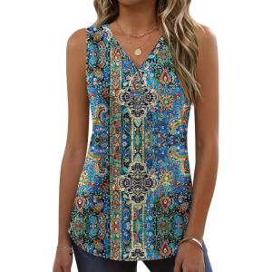 Zeagoo Tank Tops for Women 2026 Summer Top Henley Shirts Dressy Casual Loose Fit V-Neck Button Down Sleeveless Tshirt Blouse(Mz779)