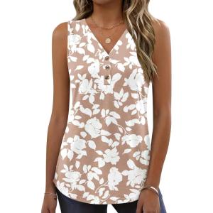 Zeagoo Tank Tops for Women 2026 Summer Top Henley Shirts Dressy Casual Loose Fit V-Neck Button Down Sleeveless Tshirt Blouse(Sf295)