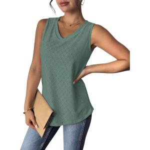 Zeagoo Women Eyelet Tank Tops Sleeveless Shirts V Neck Cute Summer Top Loose Fit Camisole S-XXL(Gray Blue)