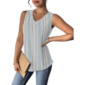 Zeagoo Women Eyelet Tank Tops Sleeveless Shirts V Neck Cute Summer Top Loose Fit Camisole S-XXL(Gray White Stripe)