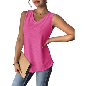 Zeagoo Women Eyelet Tank Tops Sleeveless Shirts V Neck Cute Summer Top Loose Fit Camisole S-XXL(Rose Red)