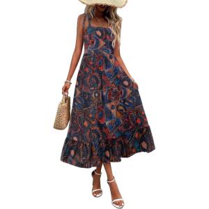 Zeagoo Women Summer Maxi Dress with Pockets 2025 Spaghetti Strap Sundress Casual Flowy Boho Dress Floral Tiered Beach Dress(Floral-2)