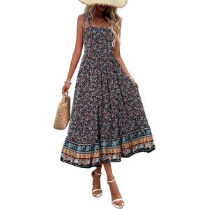 Zeagoo Women Summer Maxi Dress with Pockets 2025 Spaghetti Strap Sundress Casual Flowy Boho Dress Floral Tiered Beach Dress(Floral-6)