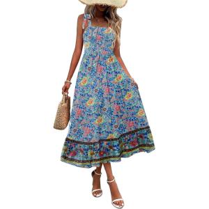 Zeagoo Women Summer Maxi Dress with Pockets 2025 Spaghetti Strap Sundress Casual Flowy Boho Dress Floral Tiered Beach Dress(Pattern-1)